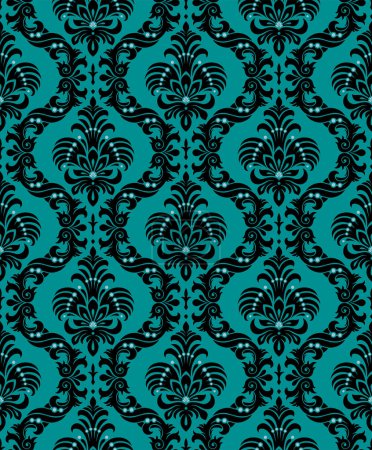 Ilustración de Patrón de damasco sin costuras con fondo de pantalla floral - Imagen libre de derechos