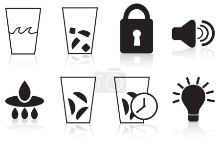Téléchargez les illustrations : Ensemble d'icônes simples avec différents types de boissons - en licence libre de droit