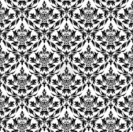 Illustration for Vector seamless pattern with black flowers on white background - Royalty Free Image