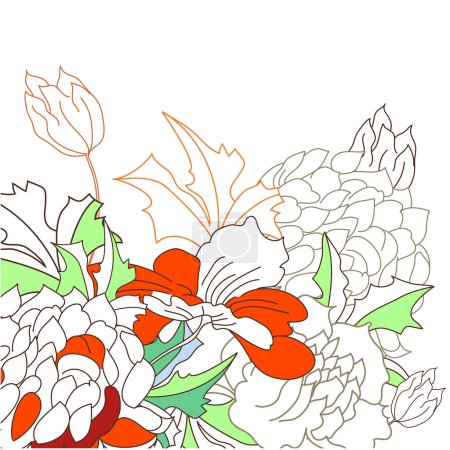 Illustration for Vector hand drawn floral pattern with flowers - Royalty Free Image