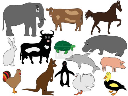 Téléchargez les illustrations : Ensemble d'animaux sur fond blanc - en licence libre de droit
