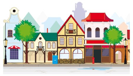 Illustration for Street scene in town with buildings - Royalty Free Image