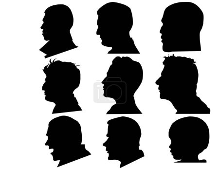 Illustration for Eight men and one child's profile in the vector. - Royalty Free Image