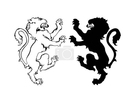Téléchargez les illustrations : Lions set illustration vectorielle - en licence libre de droit