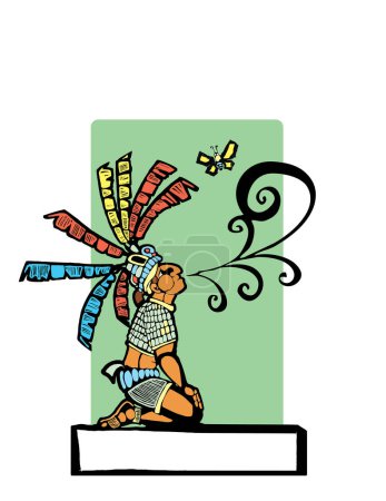 Ilustración de Mexicano azteca con flores y plumas vector ilustración diseño gráfico - Imagen libre de derechos