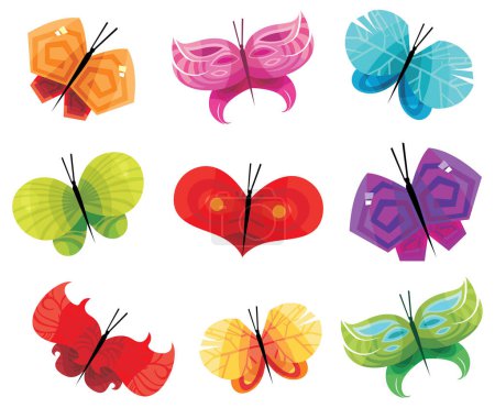 Ilustración de Conjunto de mariposas sobre fondo blanco, ilustración vectorial - Imagen libre de derechos