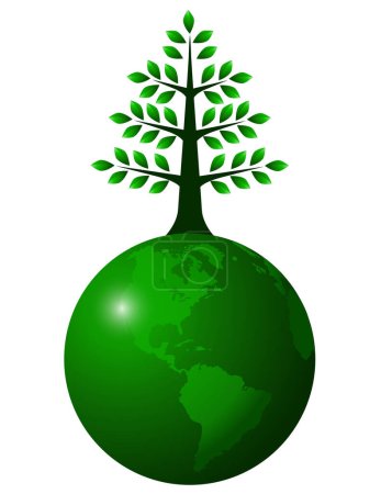 Téléchargez les illustrations : Carte du monde avec arbre vert, illustration vectorielle - en licence libre de droit