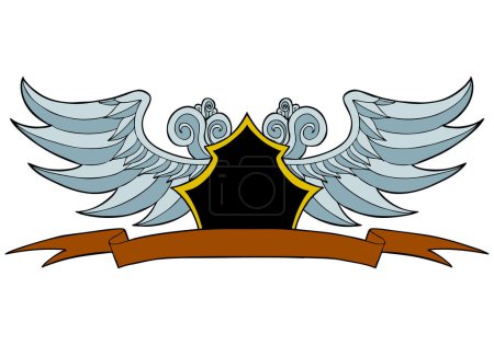 Ilustración de Emblema con cinta y alas, ilustración vectorial - Imagen libre de derechos