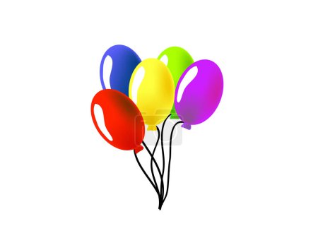 Téléchargez les illustrations : Ballons colorés avec rubans, illustration vectorielle - en licence libre de droit