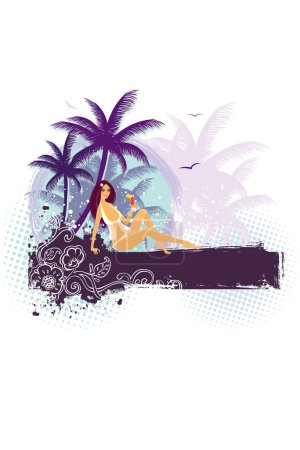 Illustration for Girl in bikini with a palm - vector - Royalty Free Image