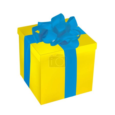Téléchargez les illustrations : Coffret cadeau bleu avec ruban jaune isolé sur fond blanc illustration 3 d. - en licence libre de droit