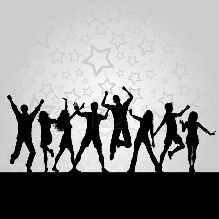 Téléchargez les illustrations : Illustration vectorielle d'un groupe de personnes dansant - en licence libre de droit