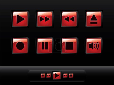 Ilustración de Botones para reproductor de vídeo en el fondo negro. vector - Imagen libre de derechos