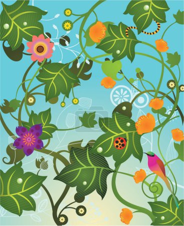 Ilustración de Fondo floral con pájaros y flores - Imagen libre de derechos