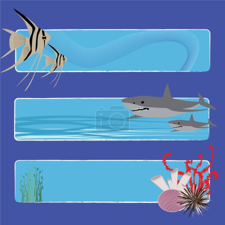Téléchargez les illustrations : Ensemble de monde sous-marin avec des poissons - en licence libre de droit