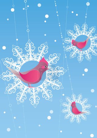 Téléchargez les illustrations : Illustration vectorielle avec les oiseaux de Noël - en licence libre de droit