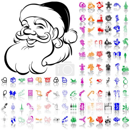 Illustration for Christmas icons set with santa claus - Royalty Free Image