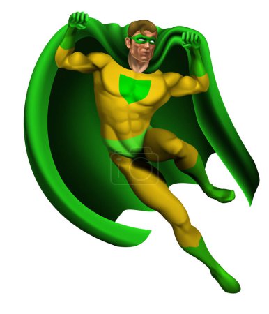 Illustration for Superhero with green cape - Royalty Free Image