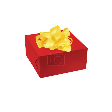 Téléchargez les illustrations : Boîte cadeau rouge avec ruban d'or arc isolé sur fond blanc - en licence libre de droit