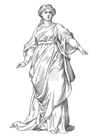 Ilustración de Ilustración del boceto del vector con una mujer hermosa en el estilo griego antiguo - Imagen libre de derechos