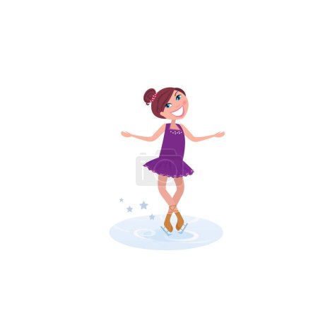 Téléchargez les illustrations : Fille de dessin animé avec patinage sur glace - en licence libre de droit