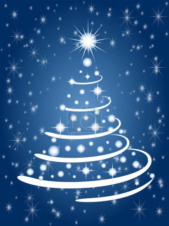 Ilustración de Árbol de Navidad y estrellas en la noche - Imagen libre de derechos