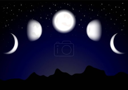 Ilustración de Cielo nocturno con luna y estrellas - Imagen libre de derechos