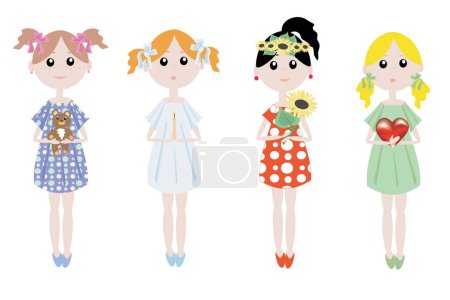 Ilustración de Vector lindo niñas en diverso estilo - Imagen libre de derechos