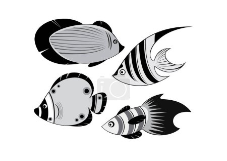 Illustration for Vector illustration of fish and ocean icons - Royalty Free Image