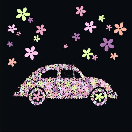Illustration for Vector illustration of a car with flowers - Royalty Free Image