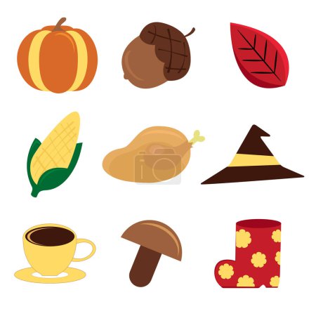 Ilustración de Conjunto de iconos de temporada de otoño. vector - Imagen libre de derechos