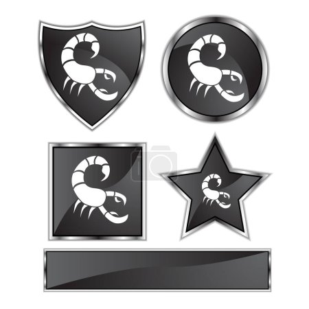 Illustration for Vector set of black and silver badges with star and buttons - Royalty Free Image