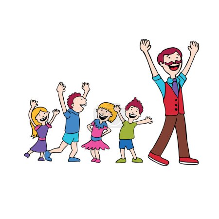 Ilustración de Feliz niños bailando dibujos animados vector gráfico diseño - Imagen libre de derechos
