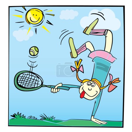 Ilustración de Chica jugando tenis sobre un fondo blanco - Imagen libre de derechos
