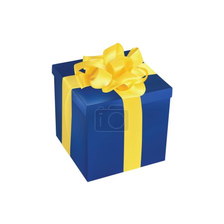 Illustration for Blue present box isolated on white. gift box with yellow ribbon. vector. - Royalty Free Image