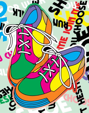 Téléchargez les illustrations : Baskets et chaussures colorées. illustration vectorielle - en licence libre de droit