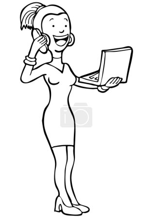 Ilustración de Mujer dibujos animados hablando por teléfono - Imagen libre de derechos