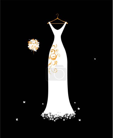 Illustration for Silhouette of a wedding gown with the bride and groom dress - Royalty Free Image