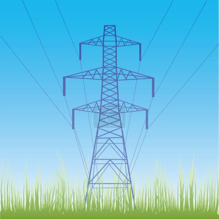 Illustration for Power transmission lines on the field - Royalty Free Image