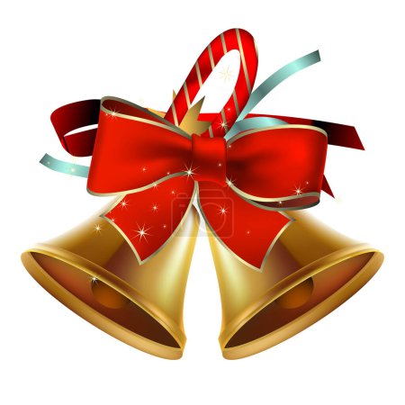 Téléchargez les illustrations : Cloches de Noël avec arc rouge et ruban - en licence libre de droit
