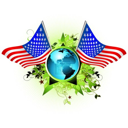 Téléchargez les illustrations : Etats-Unis drapeaux avec globe terrestre. illustration vectorielle. - en licence libre de droit