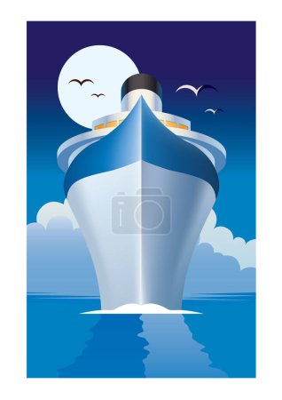 Téléchargez les illustrations : Navire dans la mer de nuit., illustration vectorielle - en licence libre de droit