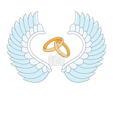 Téléchargez les illustrations : Ailes d'ange et anneaux de mariage illustration vectorielle - en licence libre de droit