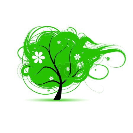 Ilustración de Árbol verde con flores, ilustración vectorial - Imagen libre de derechos