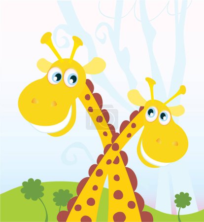 Téléchargez les illustrations : Girafe avec illustration de dessin animé girafe - en licence libre de droit