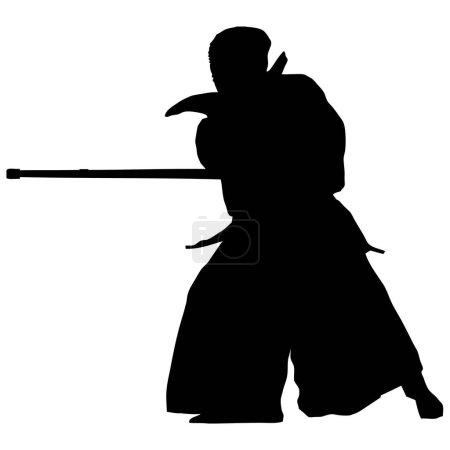 Ilustración de Una silueta de un samurai con una espada samurai. - Imagen libre de derechos