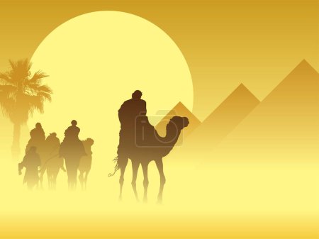 Ilustración de Camello en el desierto al atardecer vector ilustración - Imagen libre de derechos