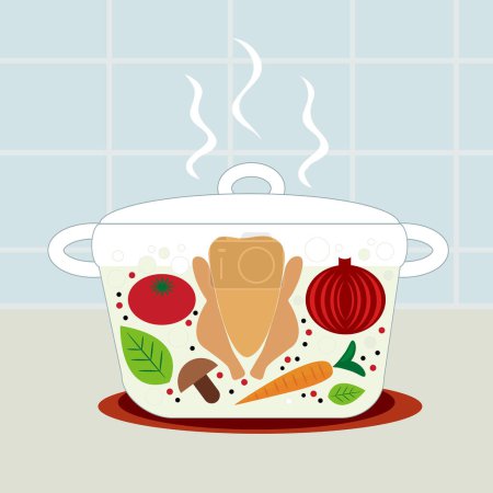 Ilustración de Cocinar sopa en la cocina - Imagen libre de derechos