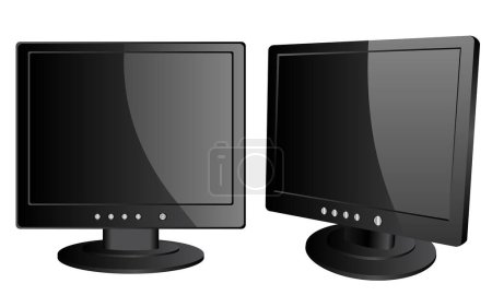 Illustration for Black and white computer monitor with blank screens. vector - Royalty Free Image