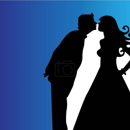 Illustration for Silhouette of a bride and groom in a dress on a background of a colorful pattern. vector illustration. - Royalty Free Image